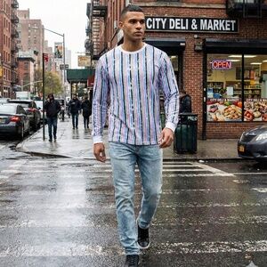 Blue Pink Broken Stripe Long Sleeve Crew